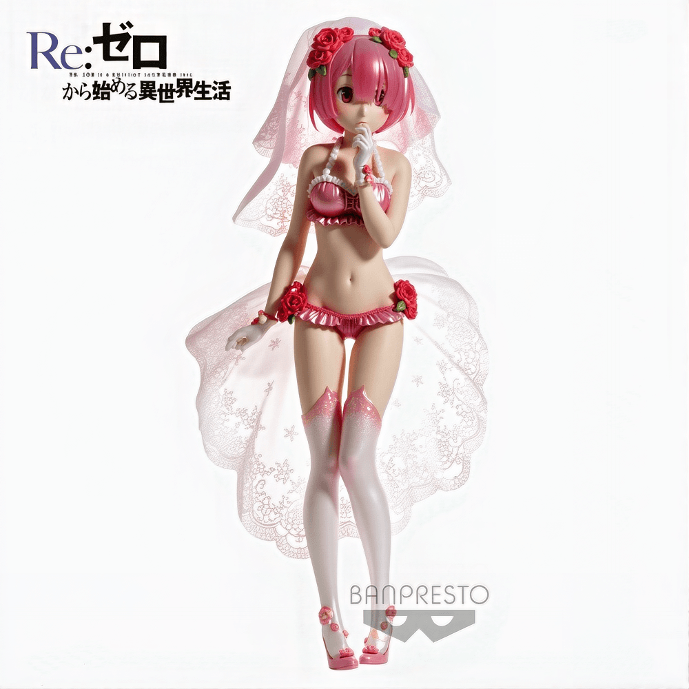 Visuel de la figurine Ram Chronicle EXQ de Re:Zero par Banpresto avec tenue rose et voile
